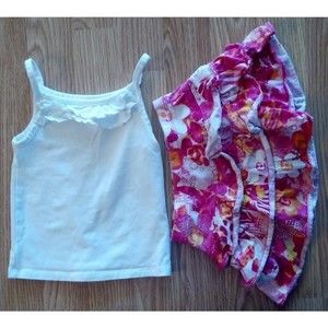 Girl's Size 24 M Months Two Piece Children's Place White Tank Top & Floral Skirt